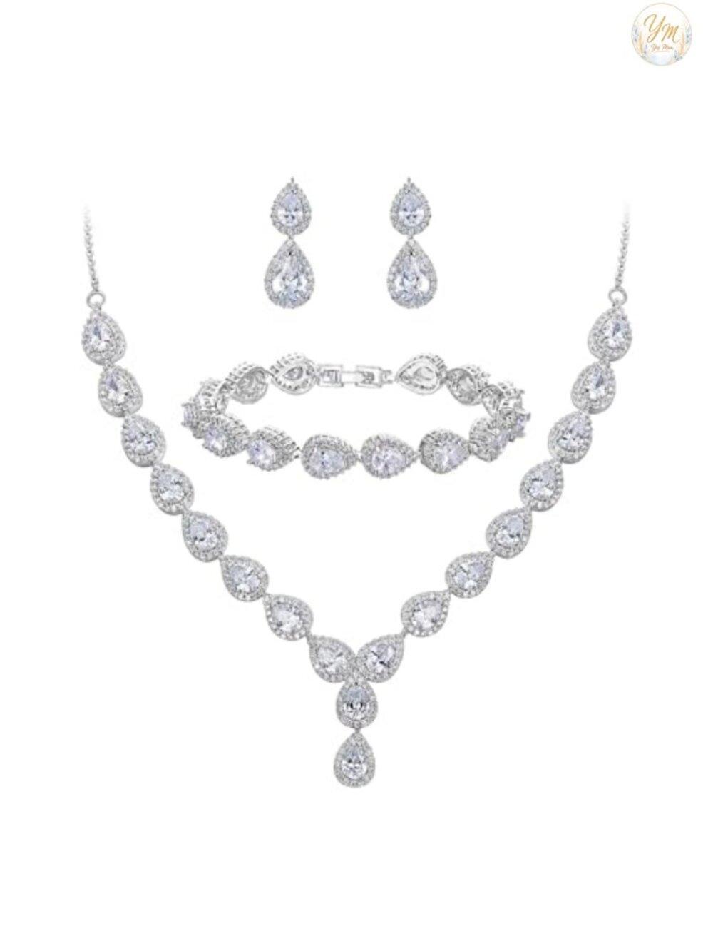 Wedding CZ Jewelry Set Necklace Bracelet Earrings Bridal Gift